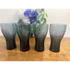 Vintage‎ Coca-Cola Smokey Grey Bubble Glasses Set Holiday Gift Coke Lover Retro